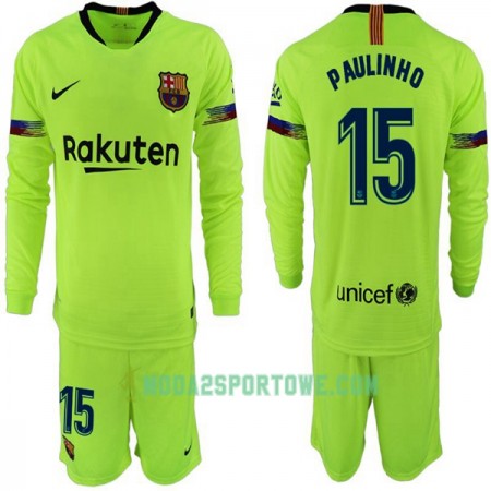 Koszulka FC Barcelona Paulinho 15 Dziecięcy Wyjazdowe Stroje Piłkarskie 2018-2019 Długi Rękaw